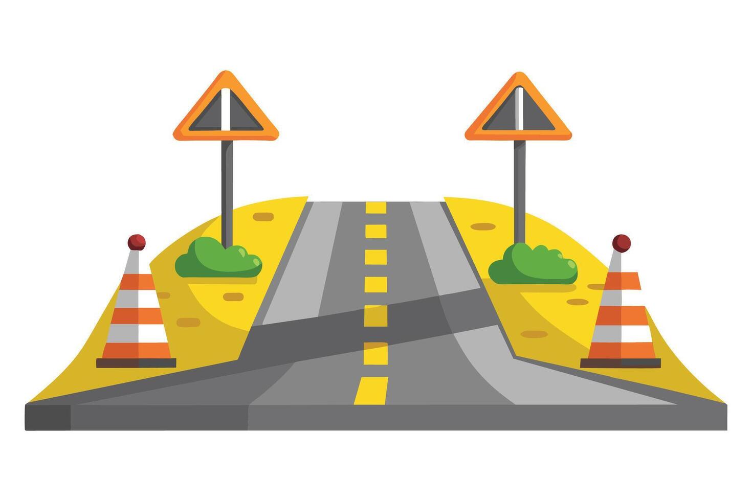 Road bumps with signal flat illustration on white background. vector