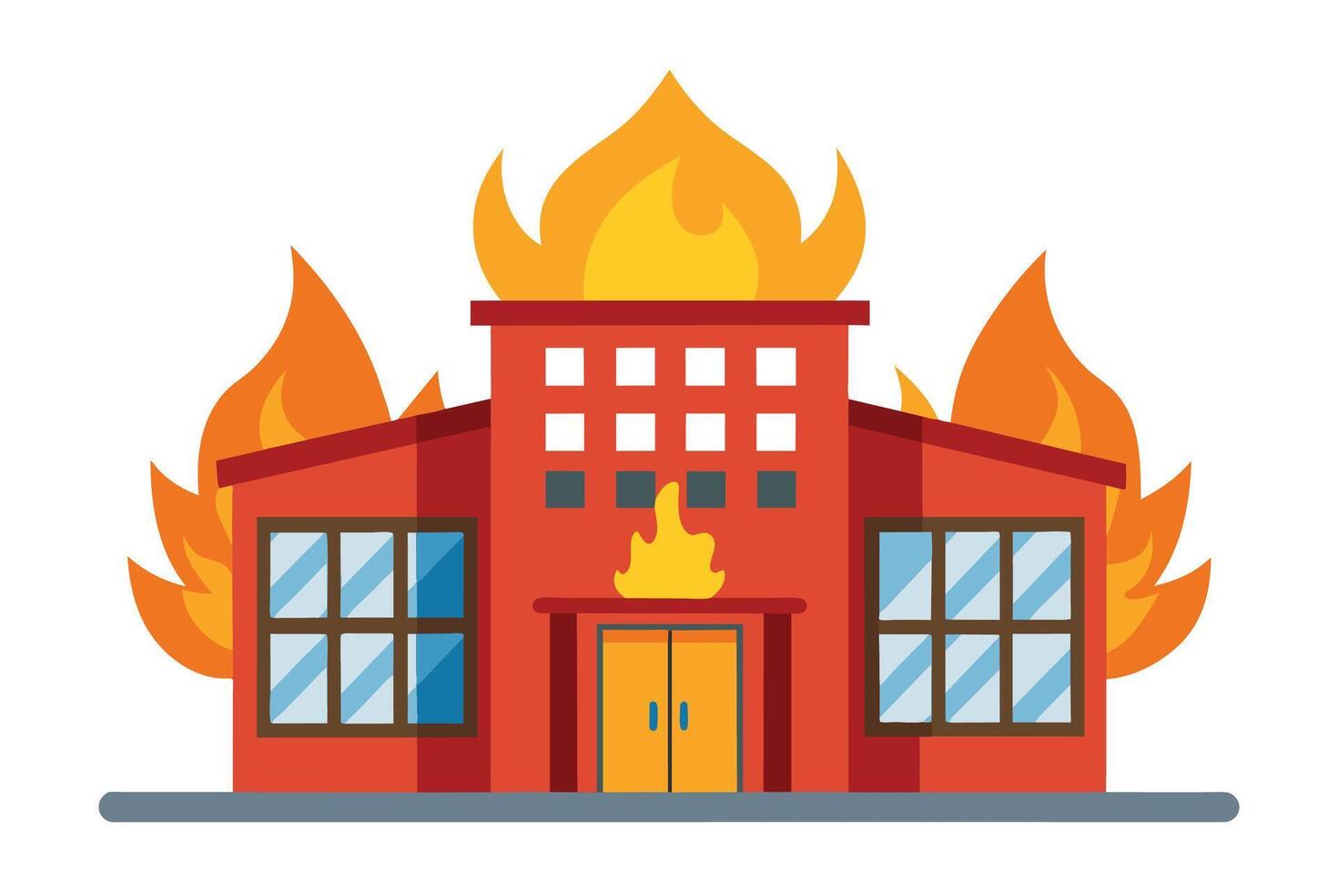 Building on fire flat illustration on white background vector