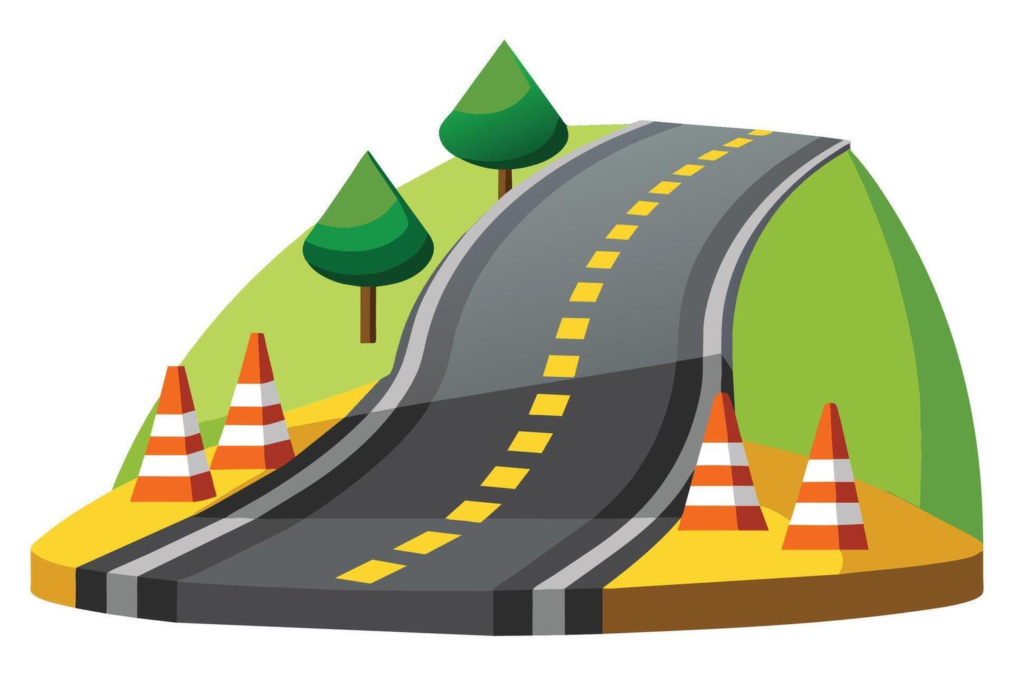 Road with trafic items minimal flat illustration on white background. vector