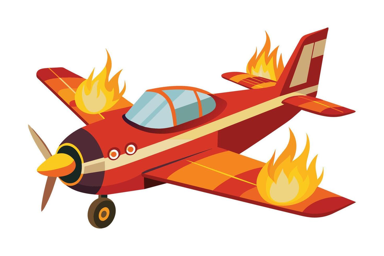 Fire on plane flat illustration on white background. vector