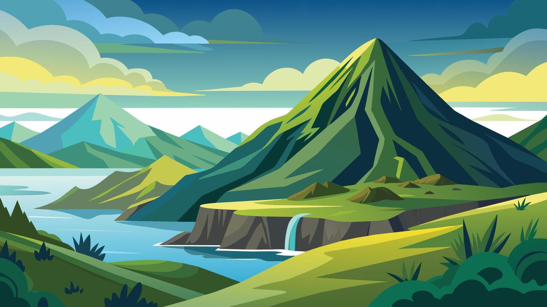 Landscape with green mountains. Mountainous terrain. Abstract nature background. illustration vector