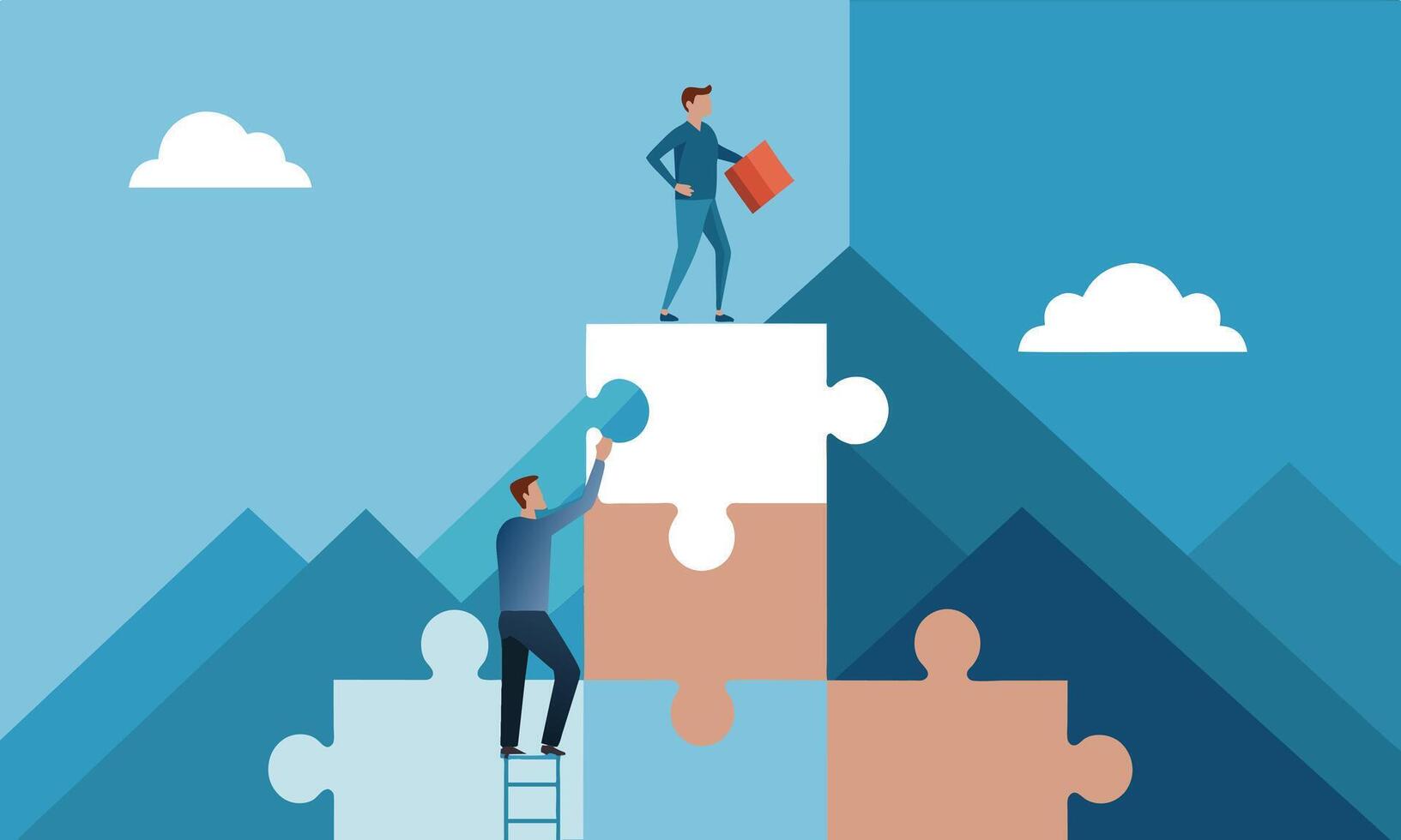 Build way to success putting together flat illustration. vector