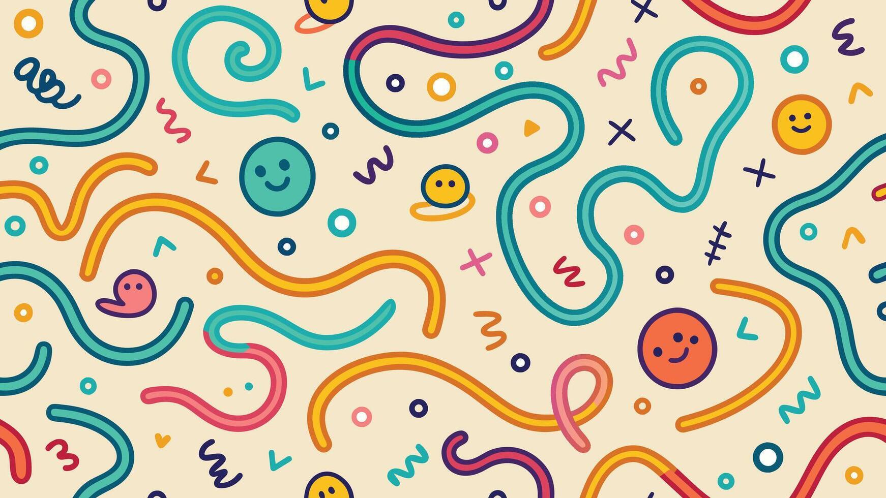 Fun line doodle seamless pattem creative abstract background vector