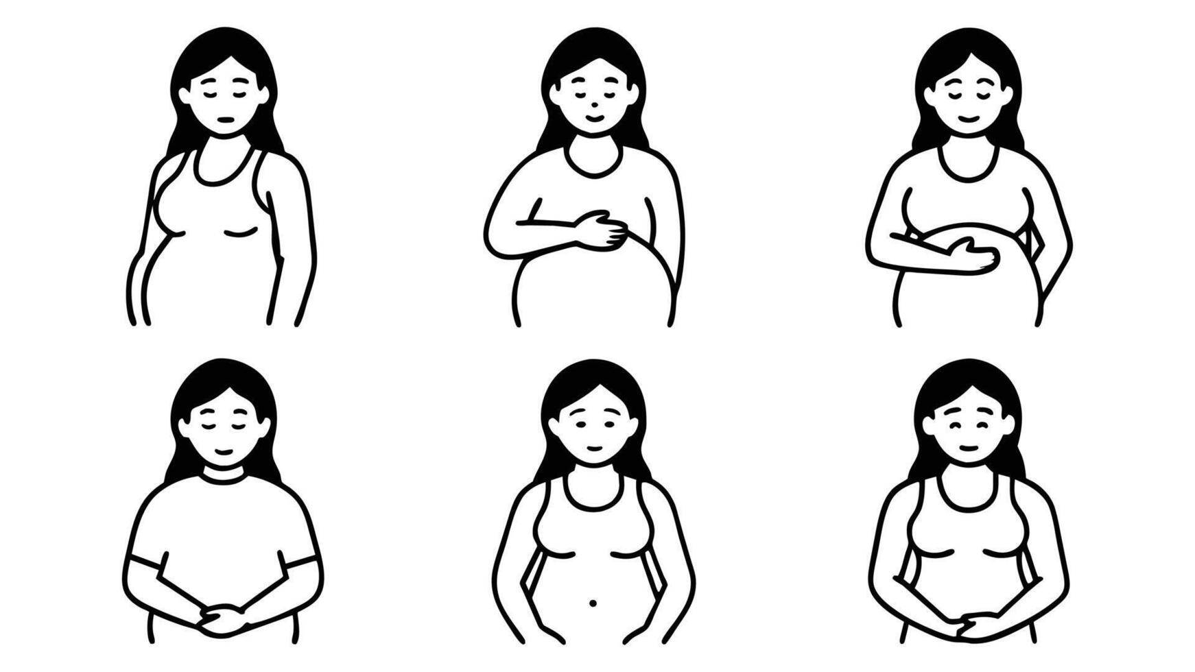 Pregnancy complications concept editable stroke outline icons set isolated on white background flat illustration vector