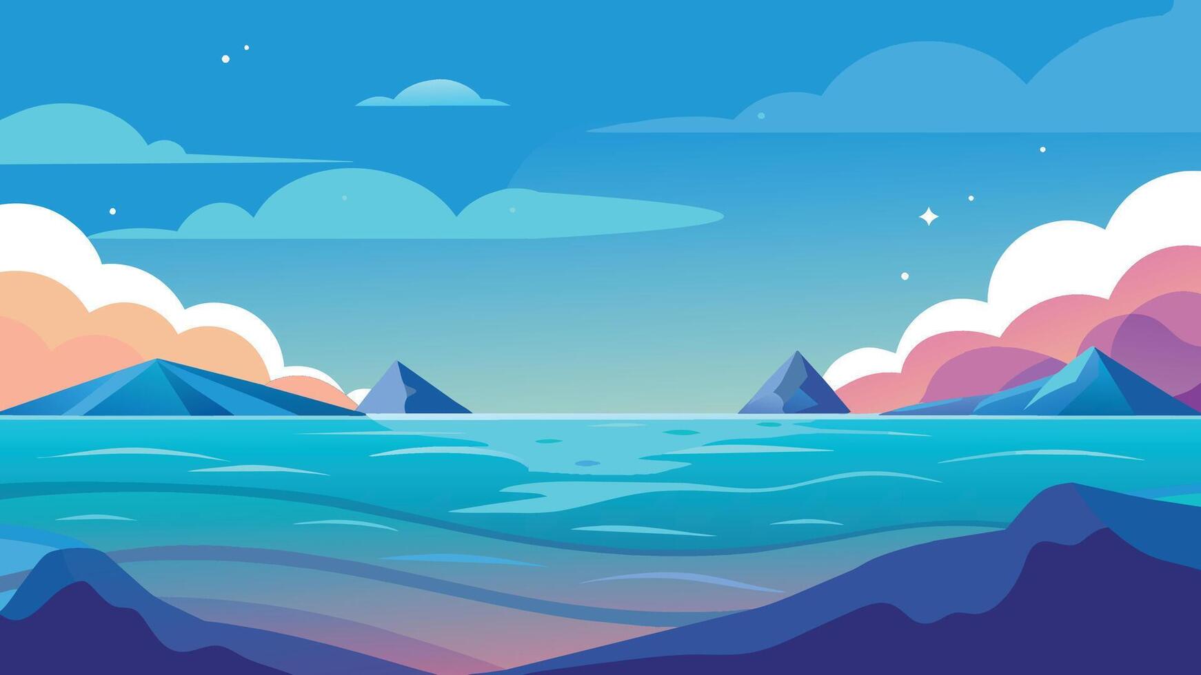 Ocean night nature minimal flat illustration abstract background vector