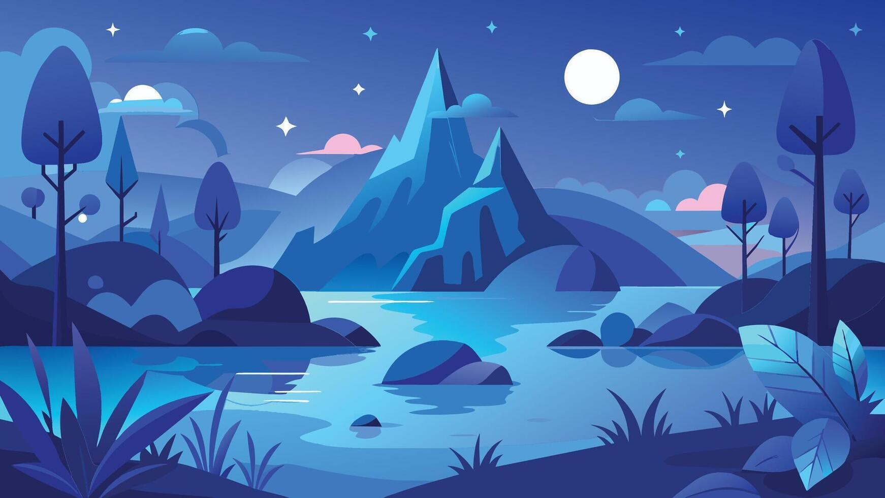 Blue scenery nature minimal flat illustration abstract background. vector