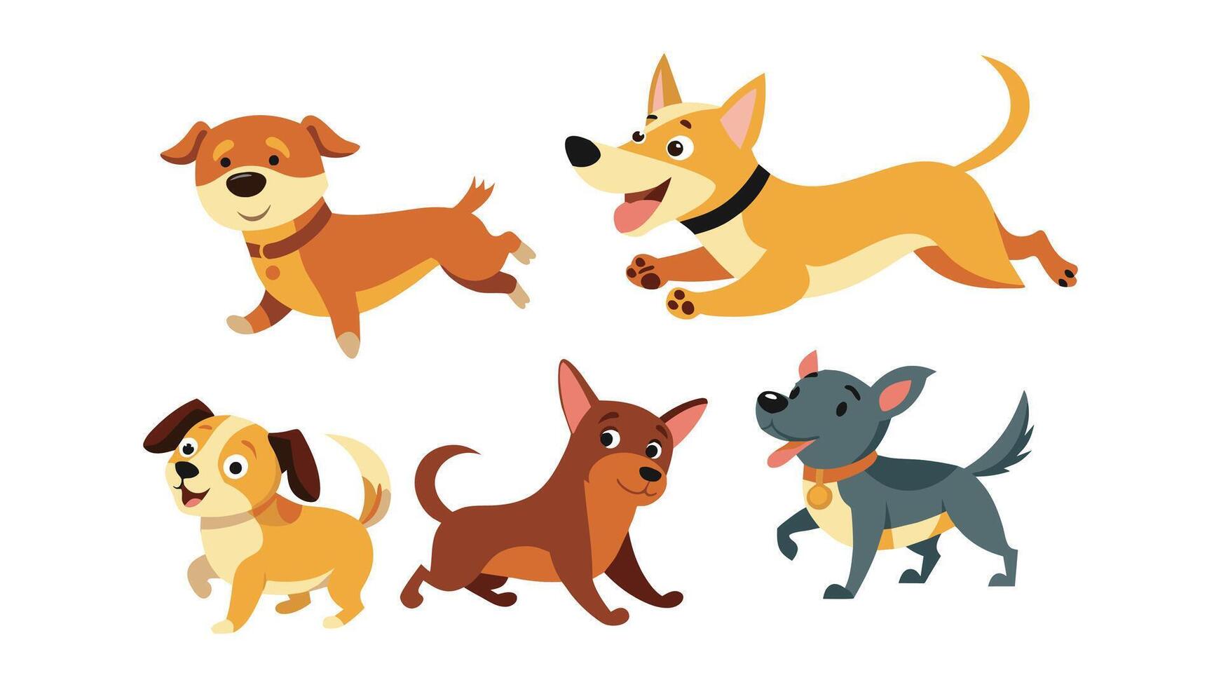 Cartoon dog. Active pet animal cute puppy and dogs in different poses running jumping and sleeping character illustration set. Active and playful domestic pets spending leisure time. vector