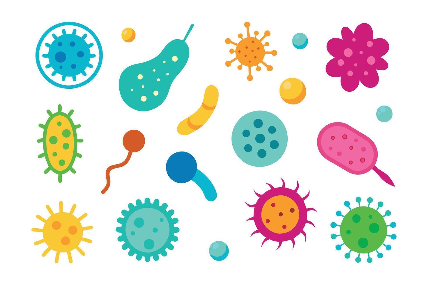 Probiotics bacteria microbes infection and pathogen cells concept editable stroke outline icon set illustration on white background vector