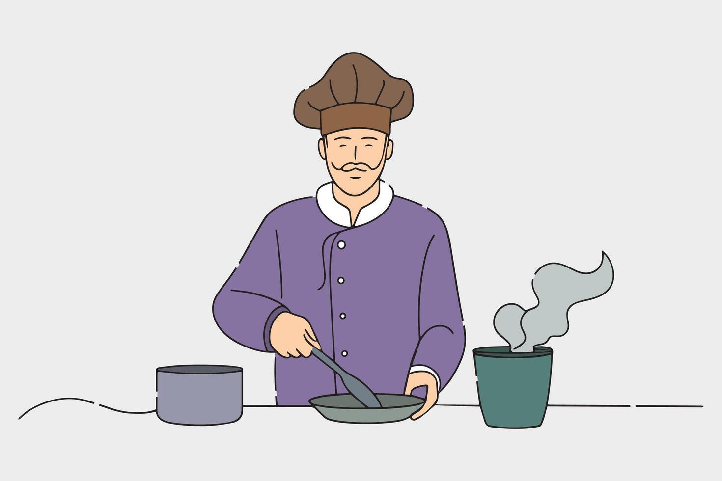 Chief cooking character line with illustration on white background. vector