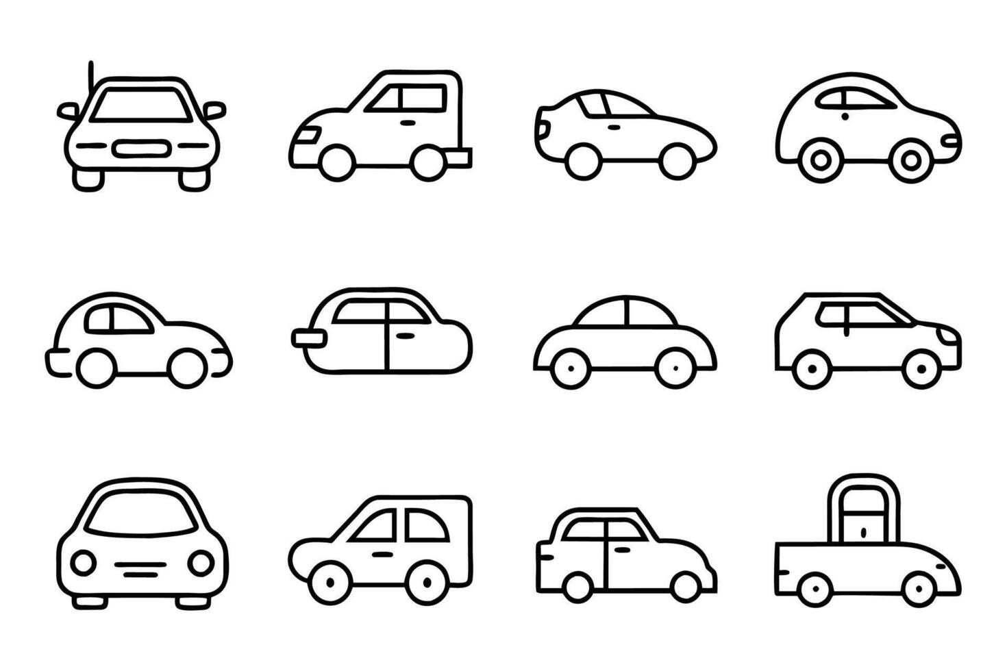 Car automobile vehicle editable stroke outline icon set illustration on white background. vector