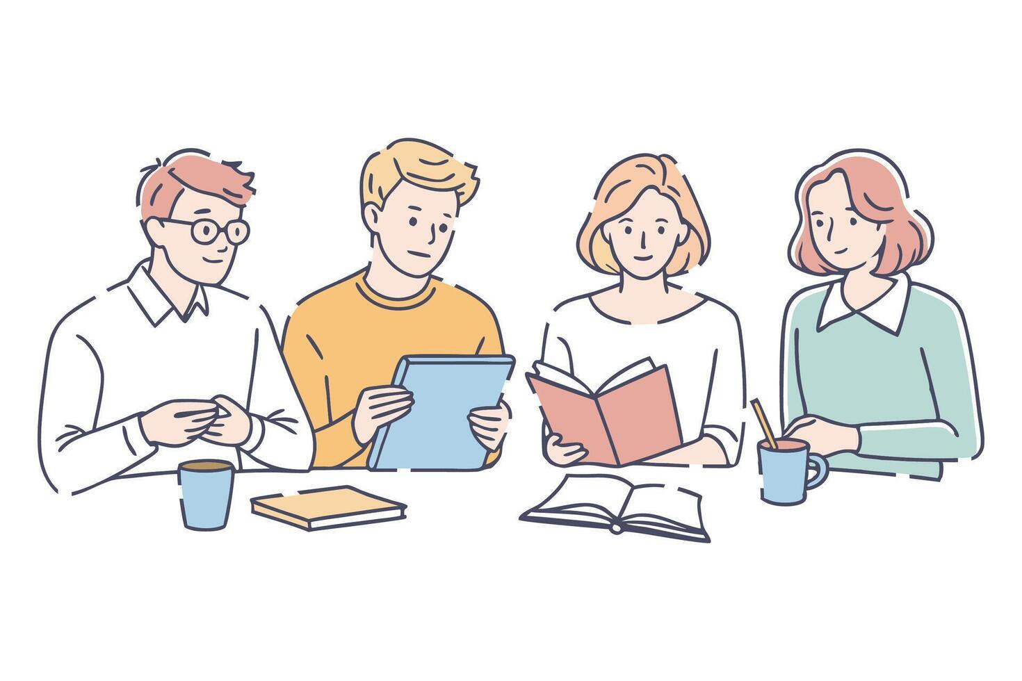 People studying together flat illustration on white background vector