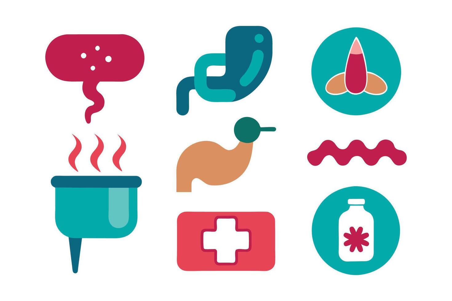 Gut pain colitis constipation set illustration on white background.. vector