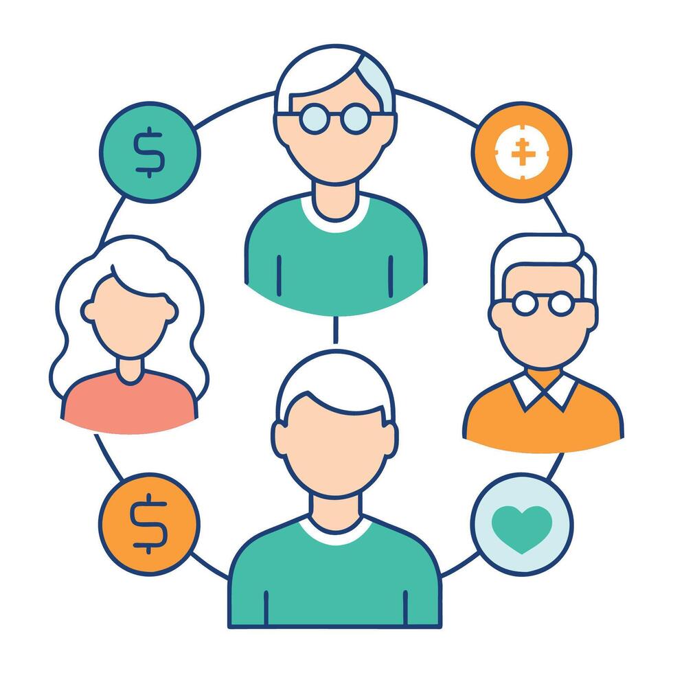 People related to asset management flat illustration on white background. vector