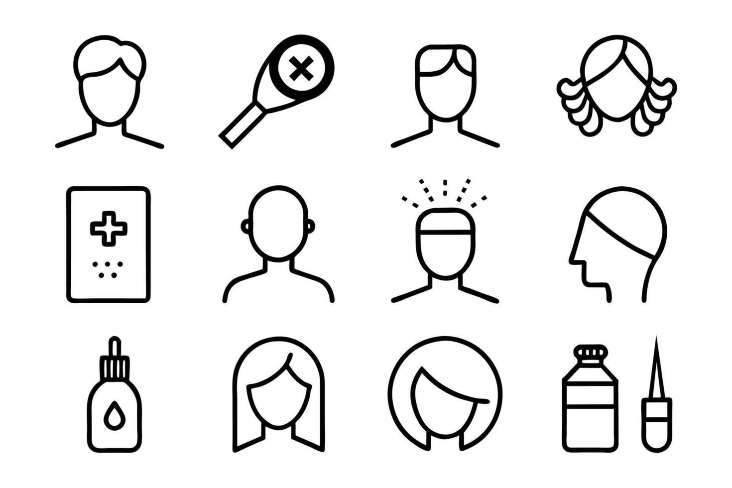 Hair problems related editable stroke outline icon set illustration on white background vector