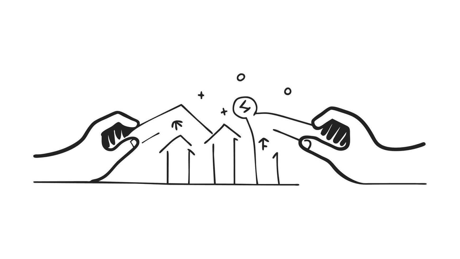 Growth. Teamwork business concept doodle line art on white background. vector