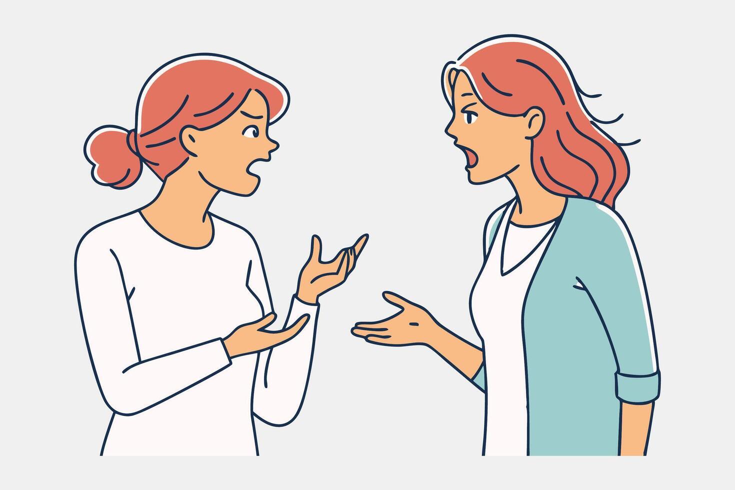 women having argument line with flat illustration vector