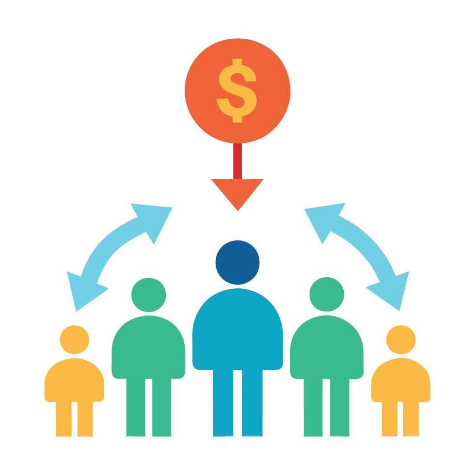 Dollar divided all person flat illustration on white background. vector