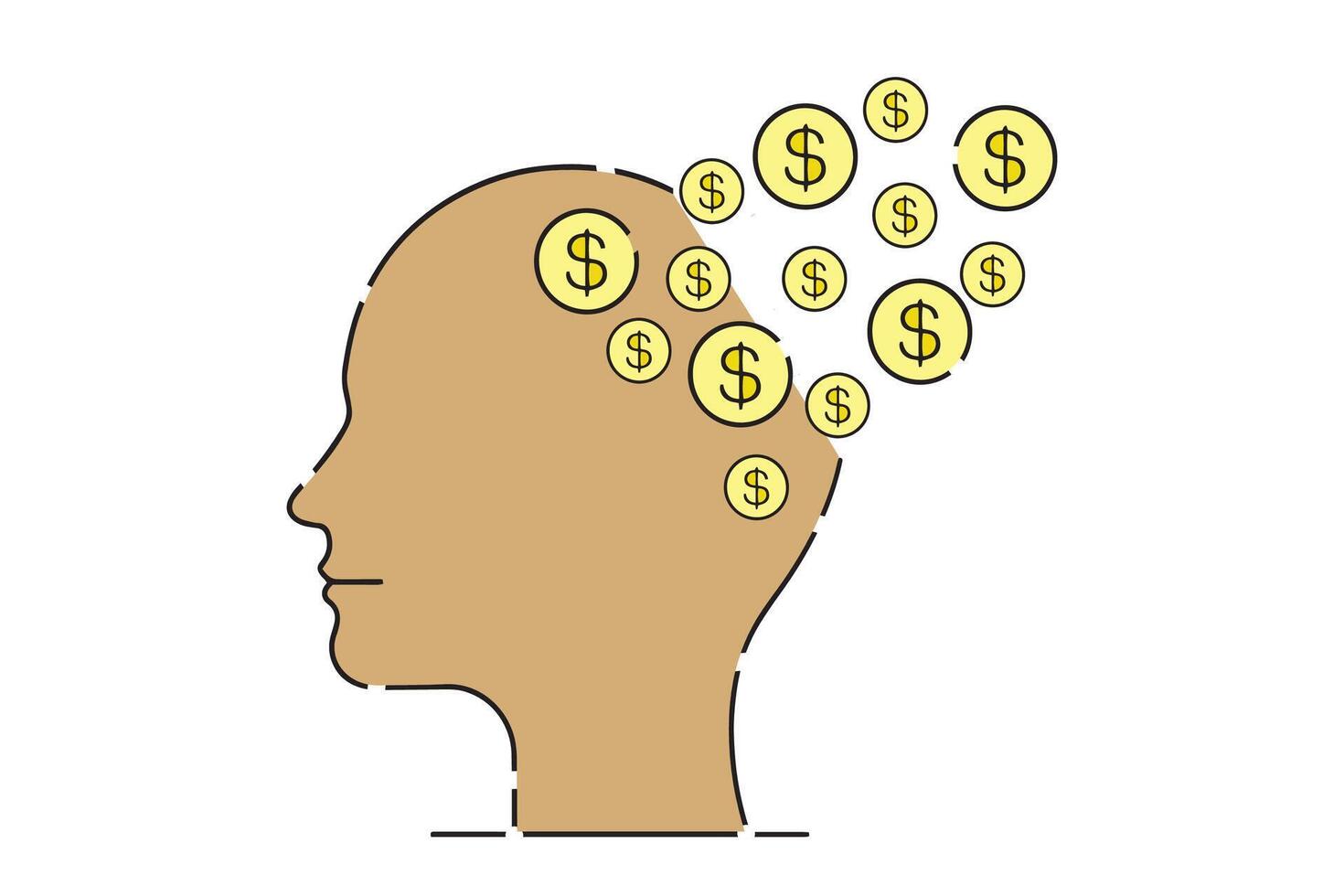 Money with head dollar icons line with illustration on white background. vector