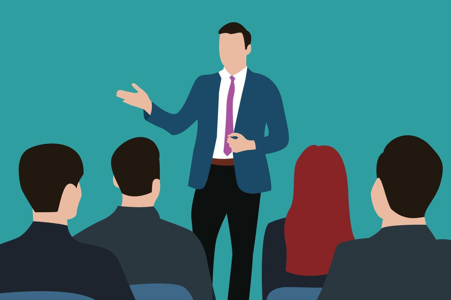 Group of business persons Prosperity. The leader explains his vision. Business plan, project, strategy. Presentation. Discussing business plan. flat illustration vector
