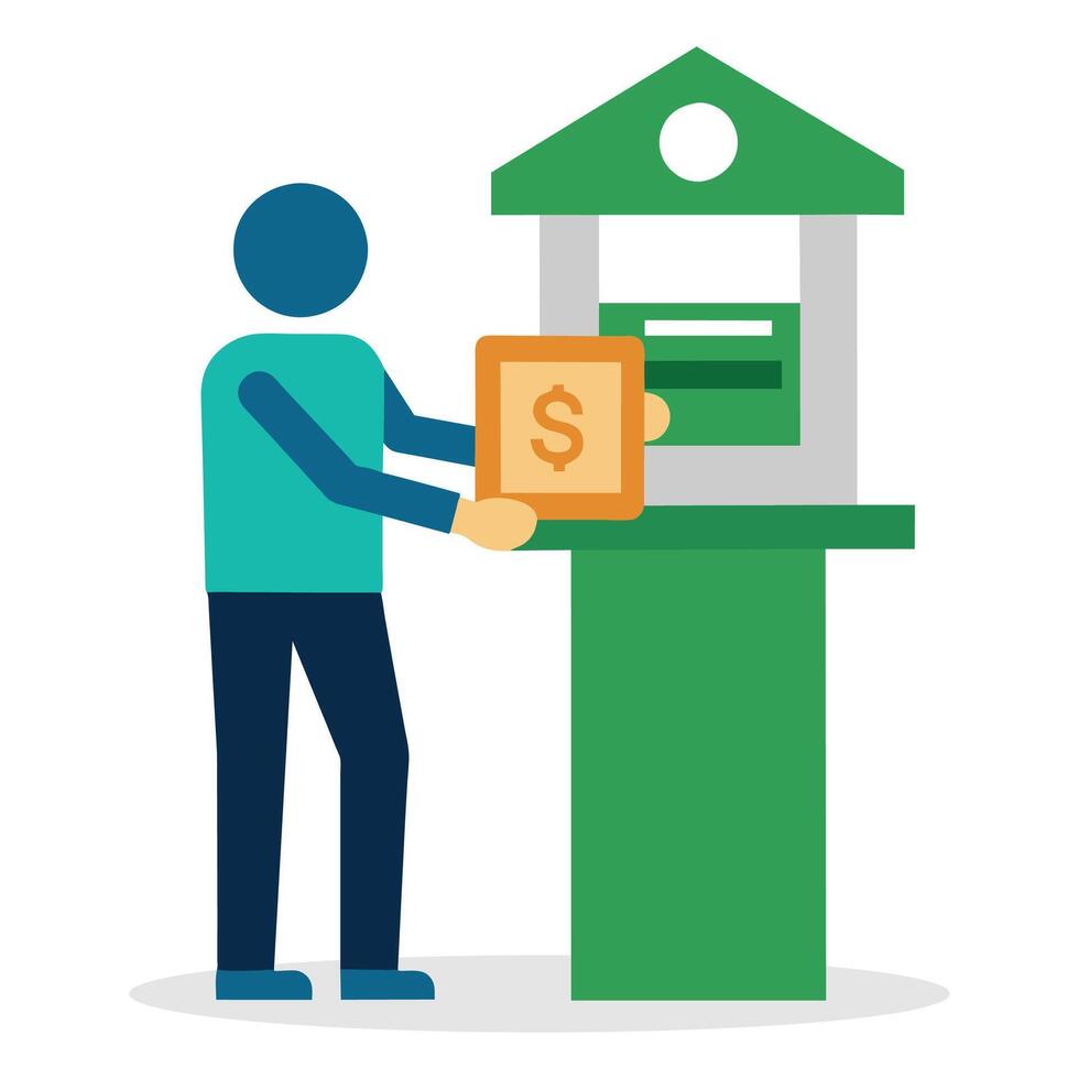 Bank to withdraw dollar flat illustration on white background vector