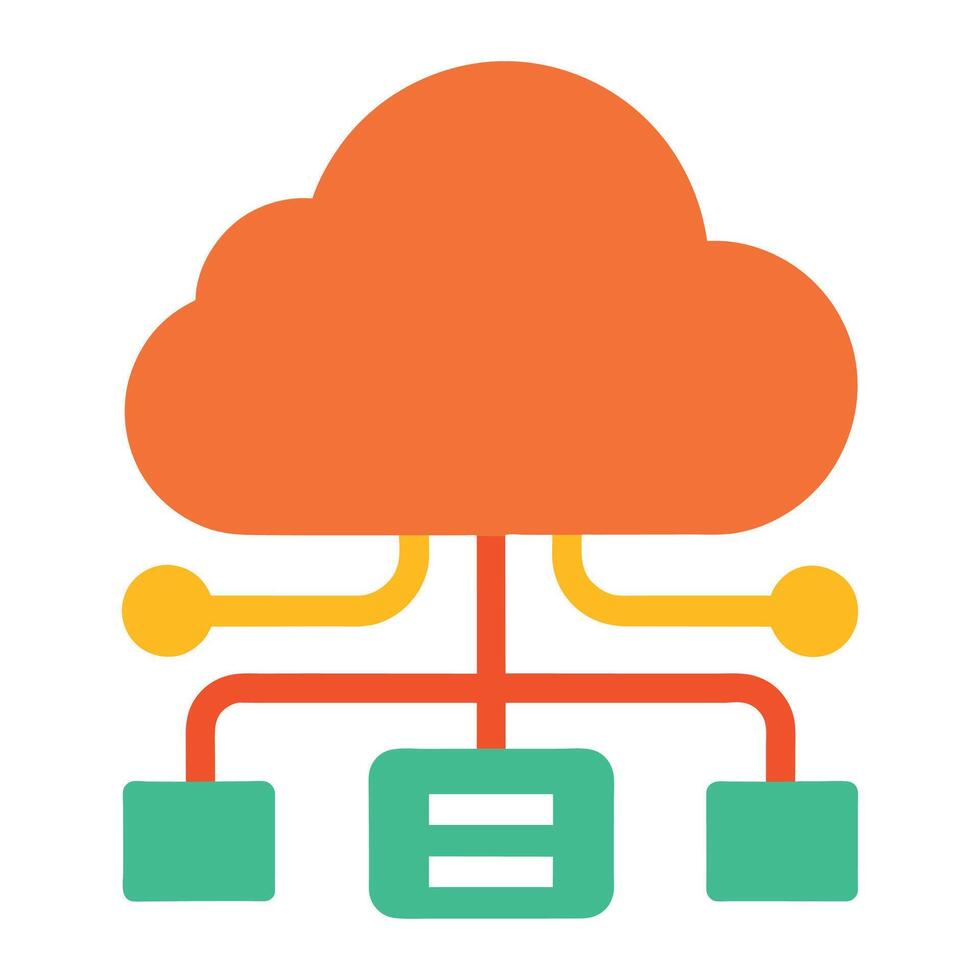 Cloud server line and cable icon flat illustration on white background vector
