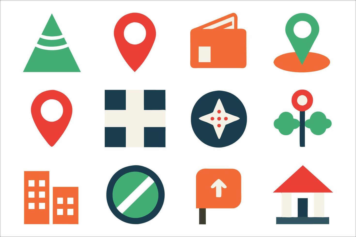 Navigation road and map icon set illustration on white background vector
