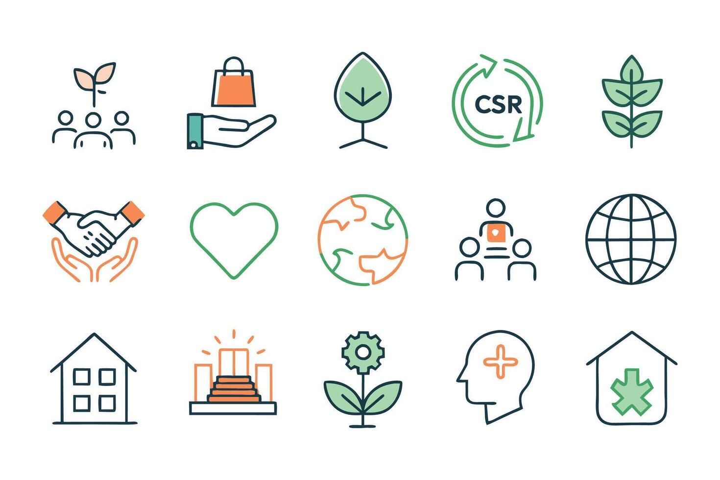 CSR corporate social responsibility editable stroke outline icon set illustration on white background.. vector