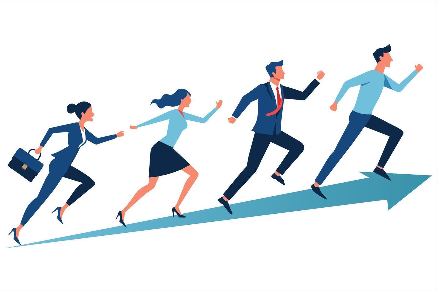 Business people who work happily and run on arrow illustration on white background. vector