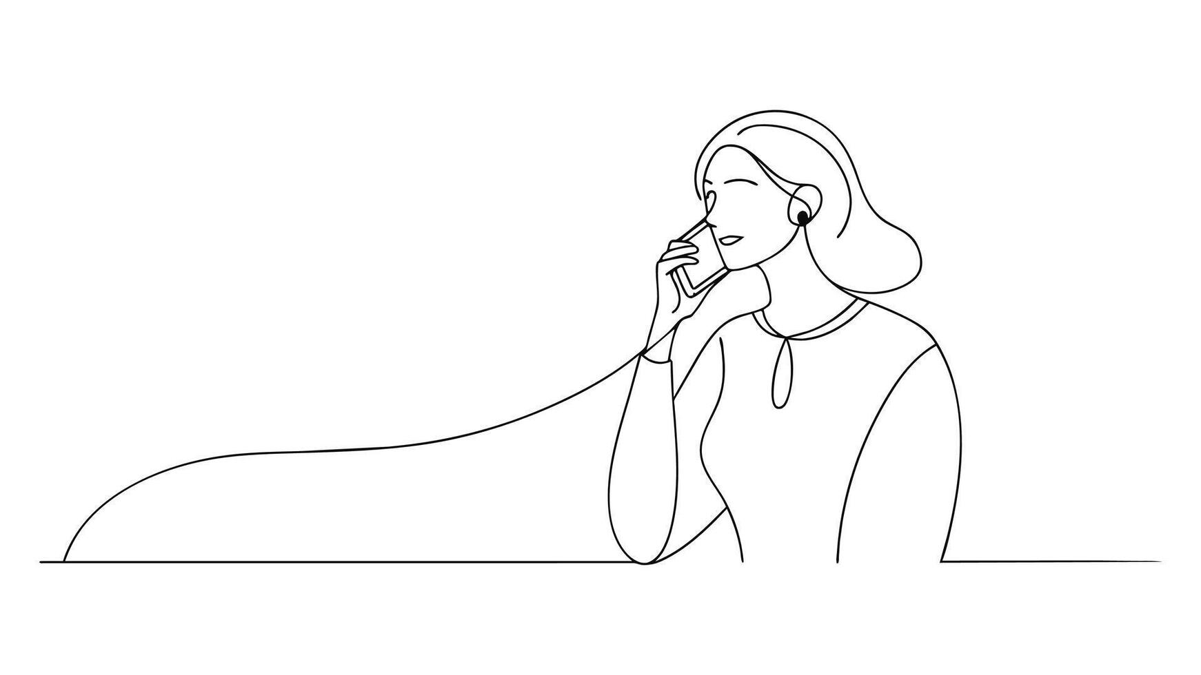Woman talking phone continuous line art illustration on white background vector