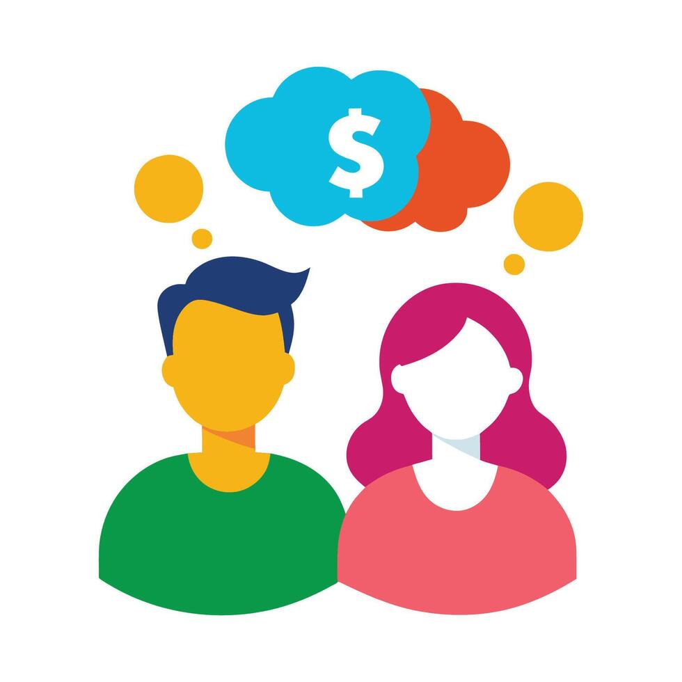 Couple thinking about money flat illustration on white background vector