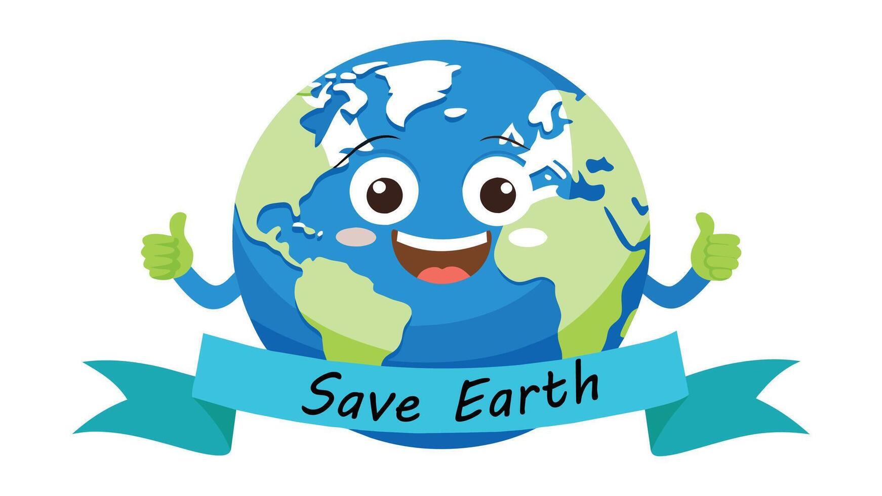 Cartoon retro save Earth. Card with vintage funny globe. Comic mascot character blue planet eco concept for poster. Earth day. Save planet banner. vector
