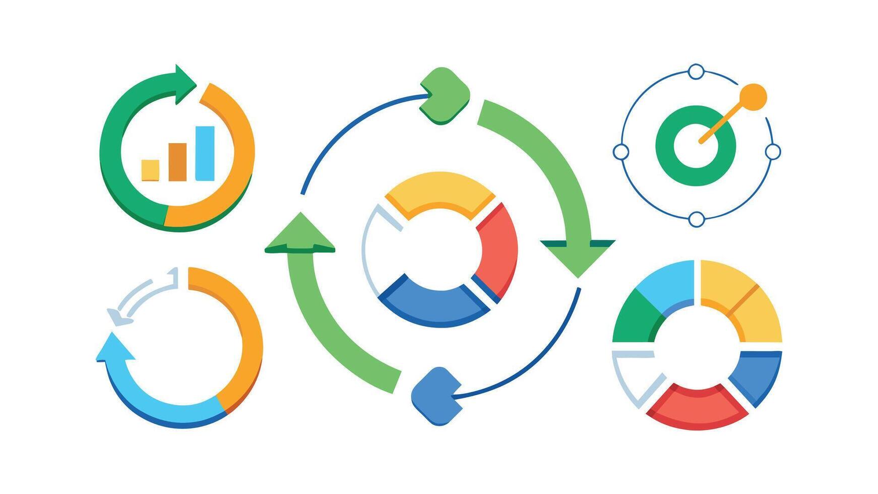 Circle arrow chart. Cycle icon circular infographic element. Round step loop sync loading symbol. Dynamic progress option editable stroke signs vector