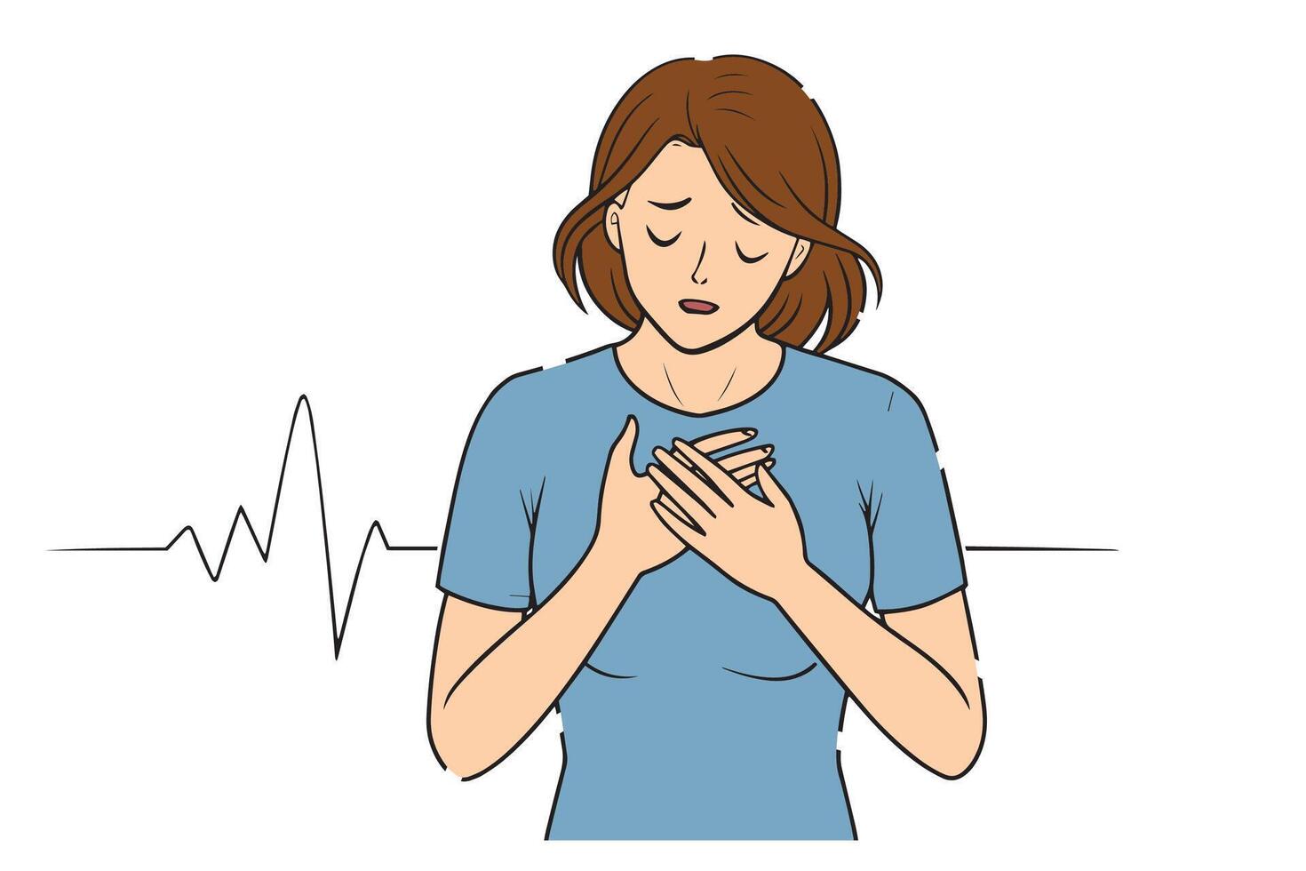 Woman heart attack, isolated Line illustration on white backgroud vector