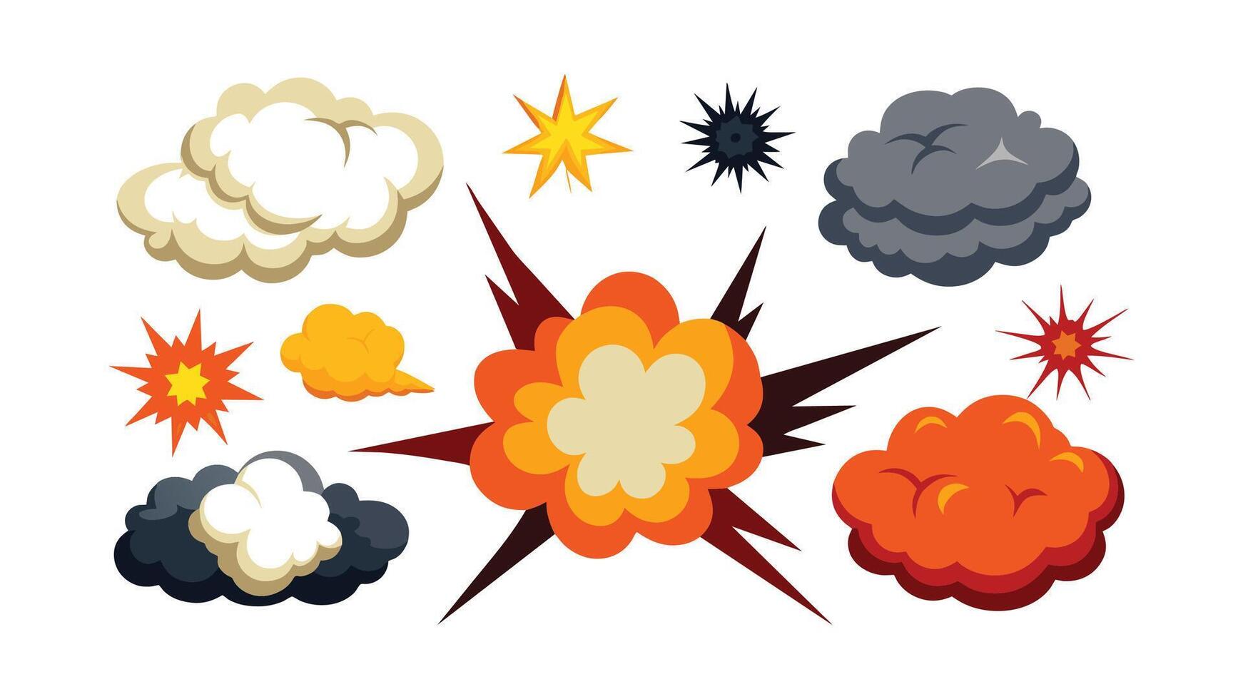 Comic energy explosion. Explosive speed smoke cartoon cloudy explose effect exploding outbreak fire fume energy cloud dynamite burst. illustration. vector
