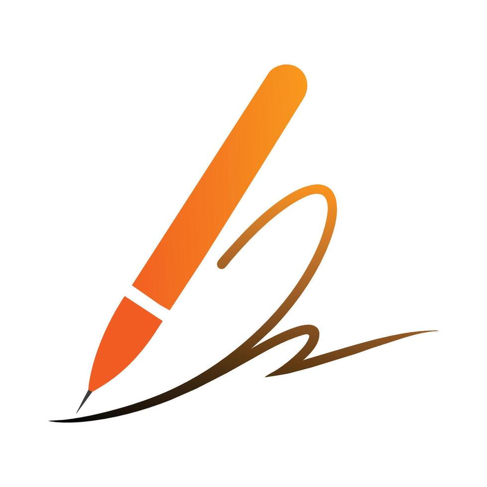 Pen with signature flat illustration on white background. vector