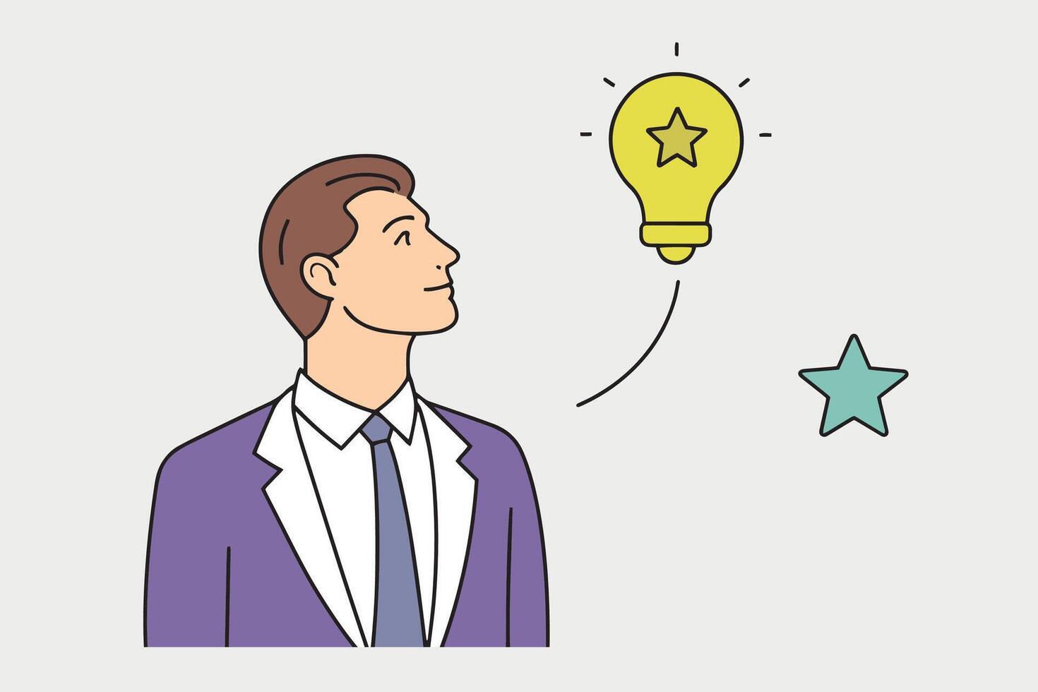 Businessman looking up line with illustration on white background vector