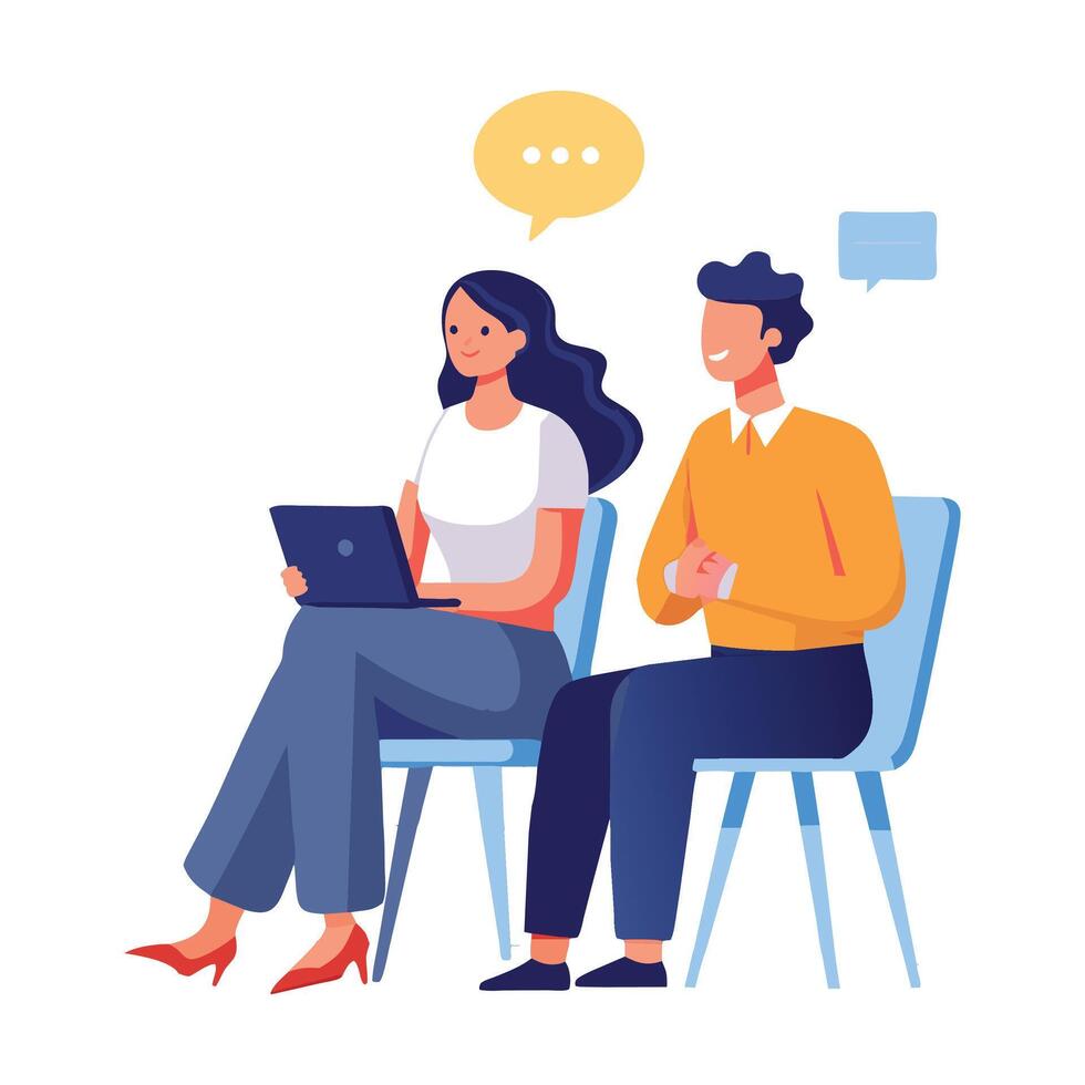 business people sitting on chairs and having a conversation offset doodle illustration on white background. vector
