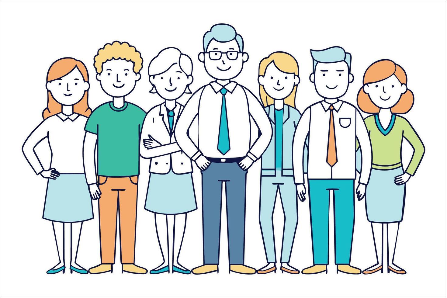 business people arm in arm line offset doodle illustration on white background. vector