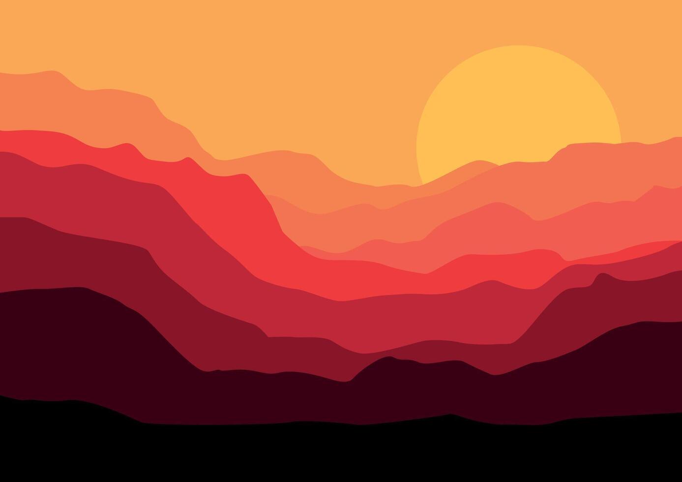 illustrations of natural mountain landscapes when the sun sets or rises for background. vector