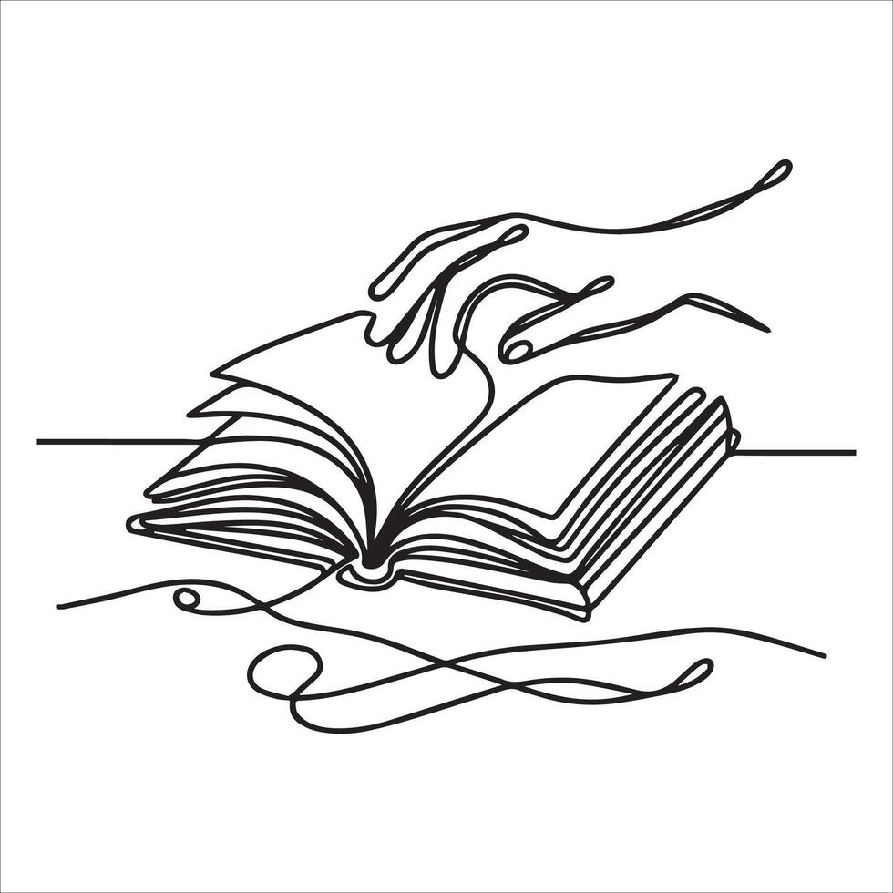 one line hand drawn single continuous line art of minimal line to Open book in continuous line art drawing style. vector