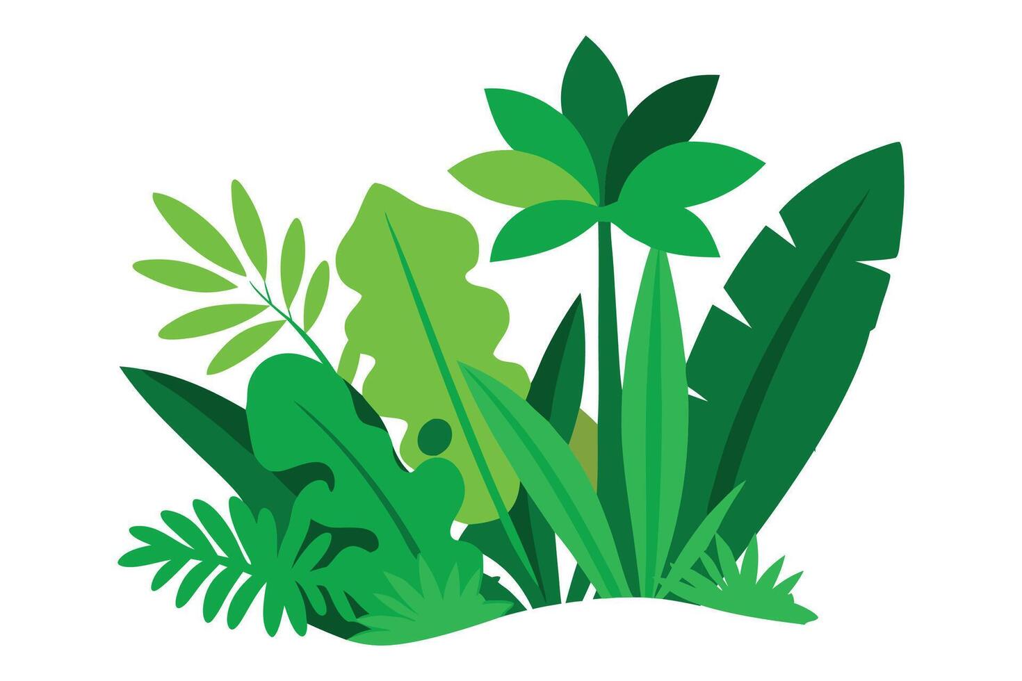 Green tropical jungle plant flat set illustration vector