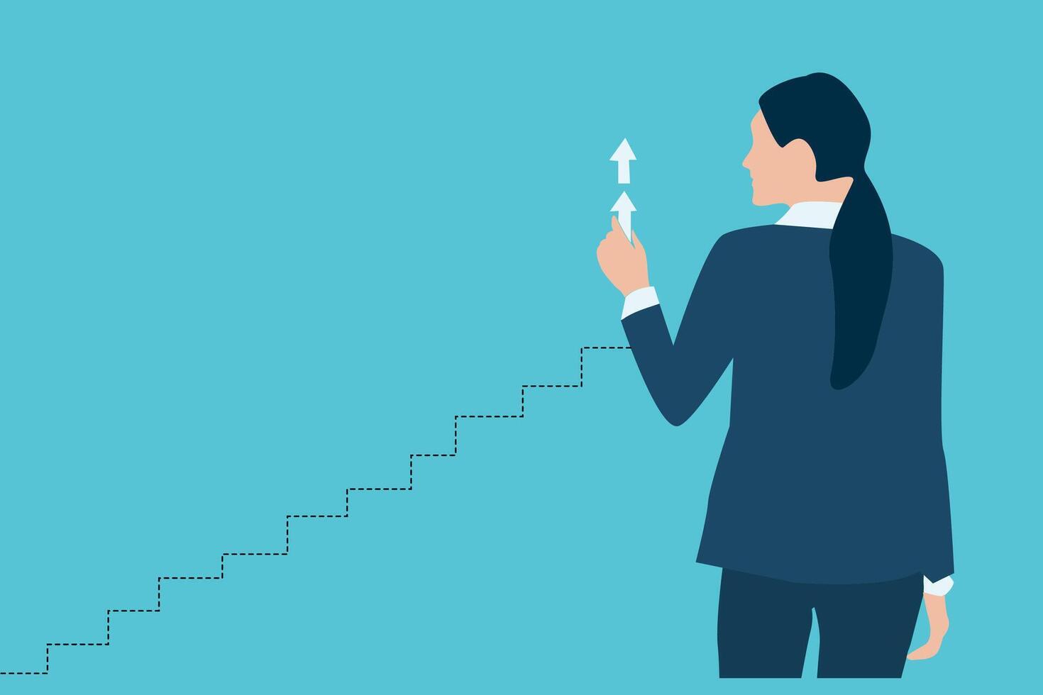 Business Woman Plan, goal and successful business strategy. Path to the success, flat illustration vector