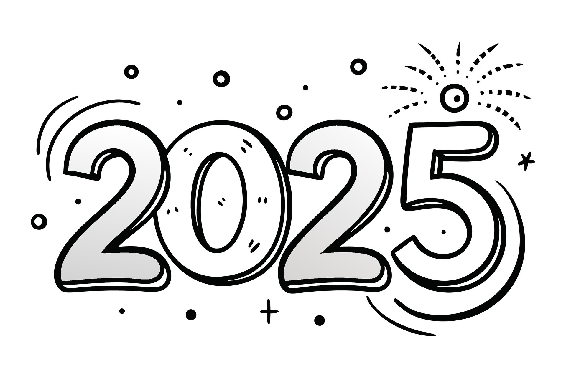 contento nuevo aรฑo 2025 contorno plano ilustraciรณn en blanco 2025 Clipart Outline Format