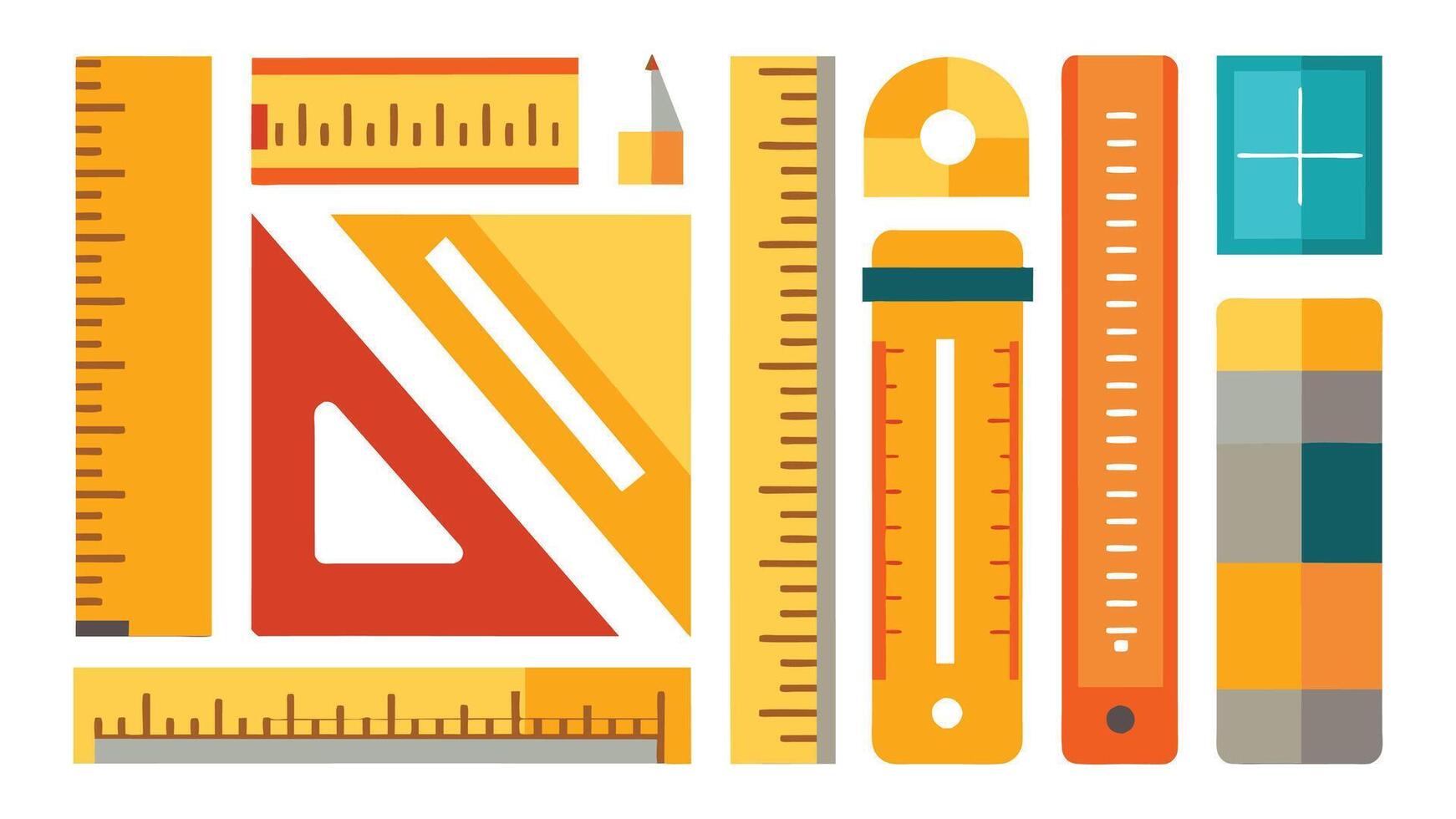 Inch and metric rulers. Centimeters inches and foot yard and millimeter unit measuring scale. Precision imperial measurement of ruler tools. set vector