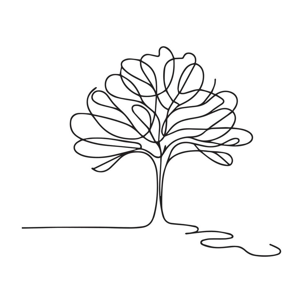 Abstract tree in continuous line art drawing style. Minimalist black linear sketch isolated on white background. illustration. vector