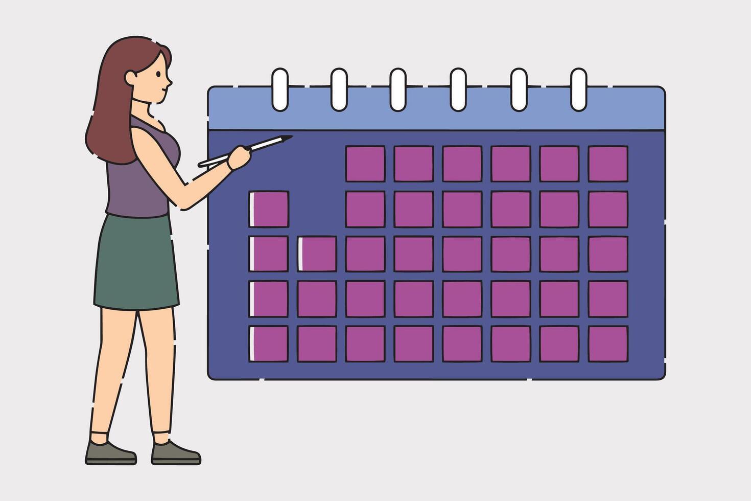 Woman checking the calendar line with illustration on white background vector