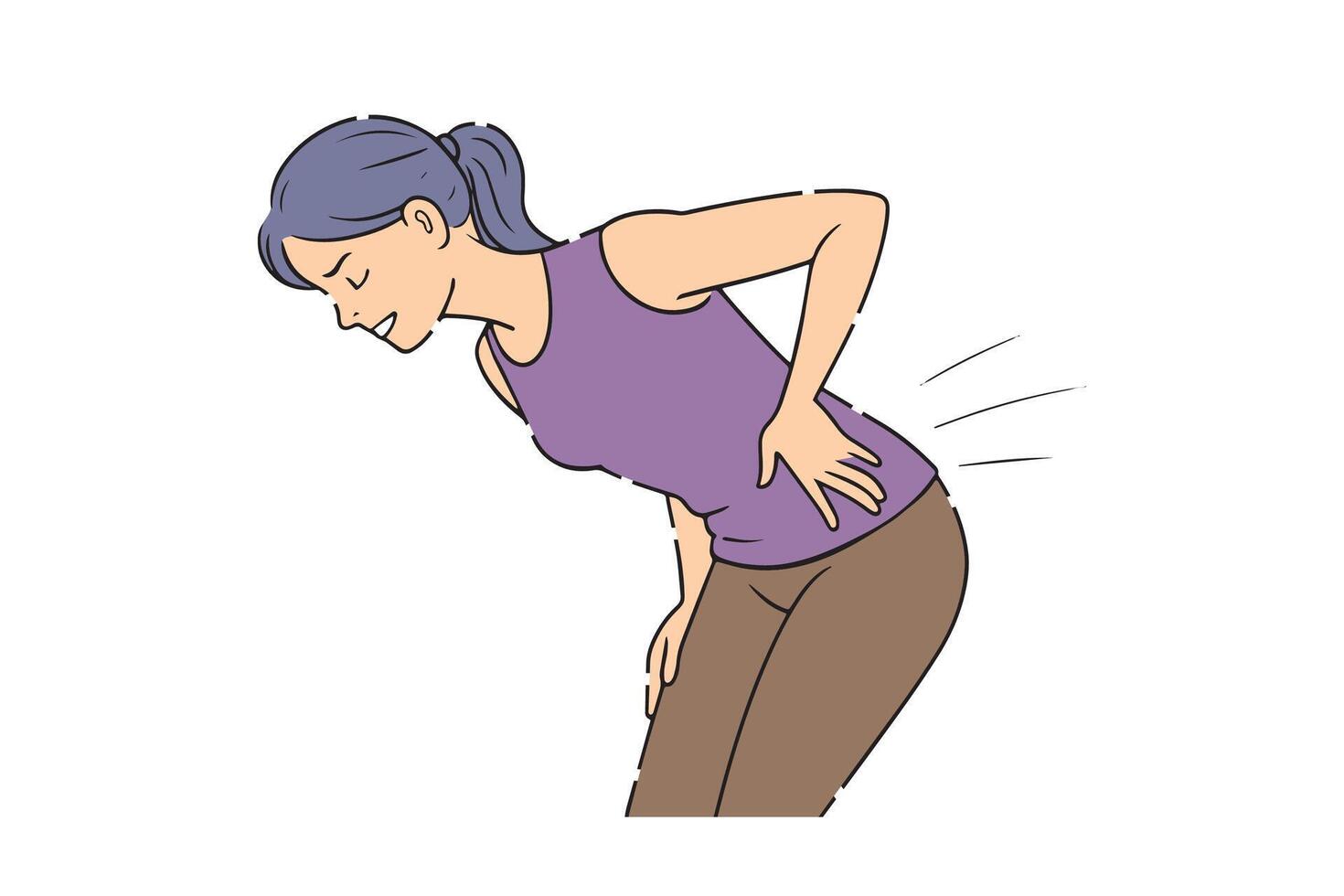 Frustrated woman suffering from back pain flat illustration on white background vector