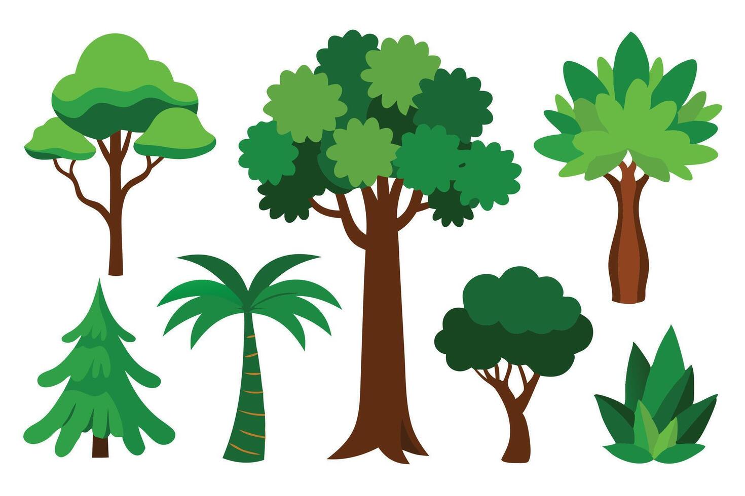 rainforest tree flat set illustration. vector