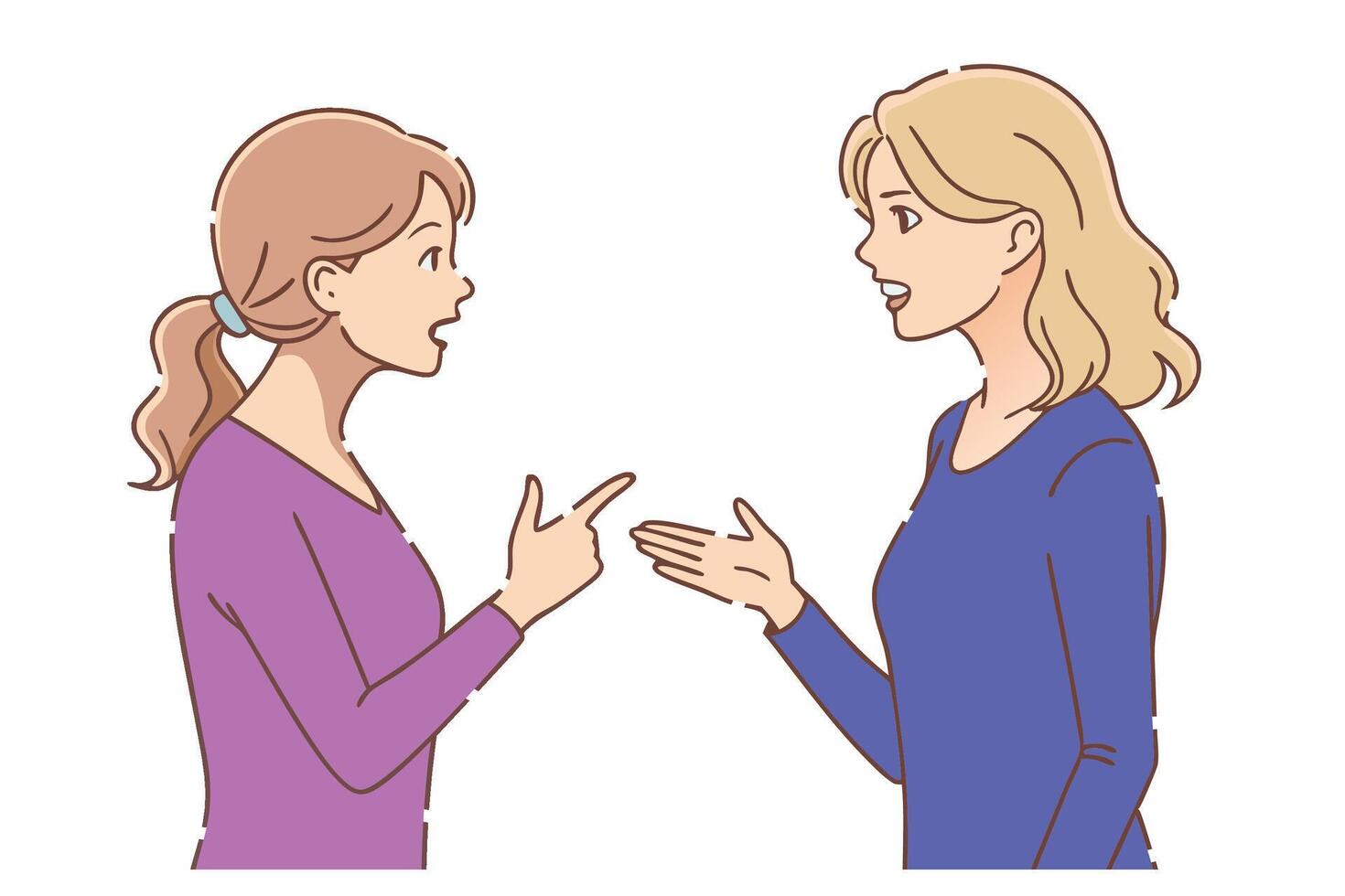 Two woman talk to much flat illustration on white background vector