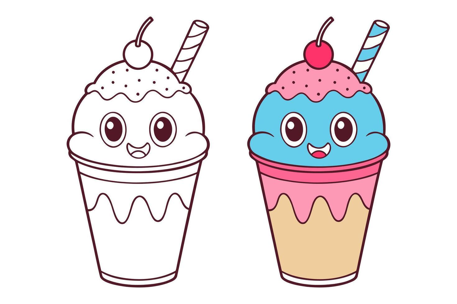 Cartoon Ice Cream, icon logo, element design, with sprinkles and waffle roll, isolated on white background. vector